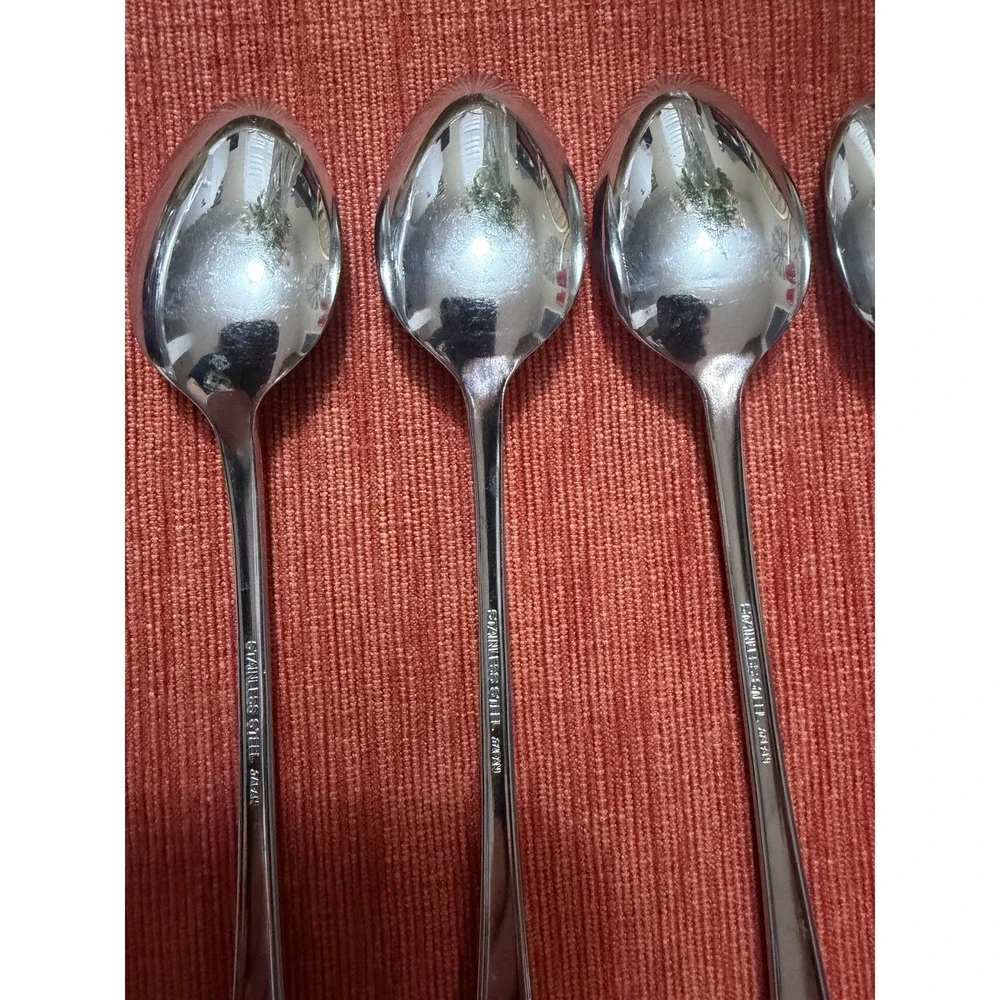 Vintage Japan Stainless Steel Teaspoons Ornate Floral Victorian Scroll Set‎ 6